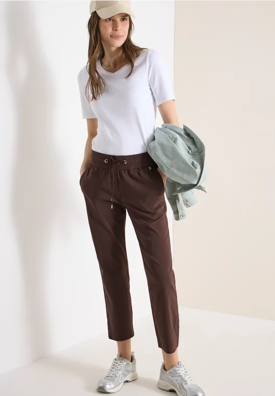 Cecil Damen Mid Waist Slim Leg Hose im Casual Fit in Braun, Gr: XXL