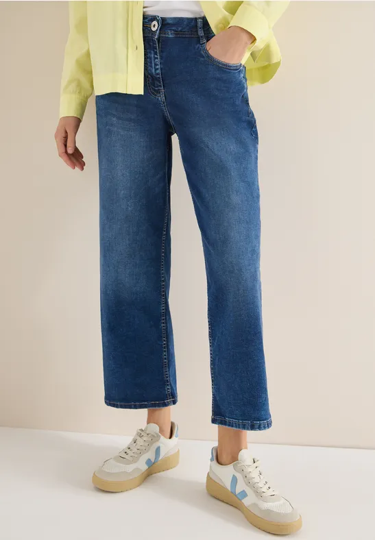 Cropped Jeans mit hohem Bund und weitem Bein