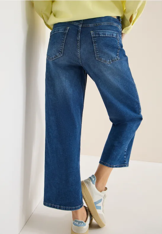 Cropped Jeans mit hohem Bund und weitem Bein