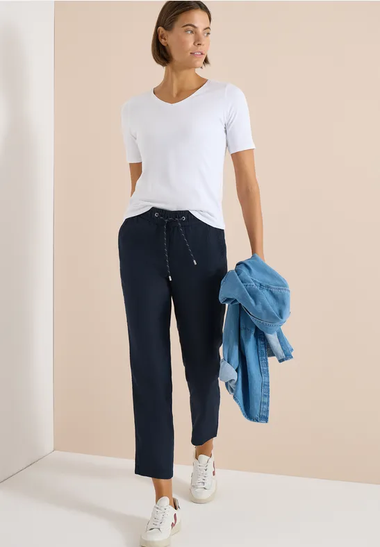 Lässige Leinenhose mit Kordelzug und Cropped-Schnitt