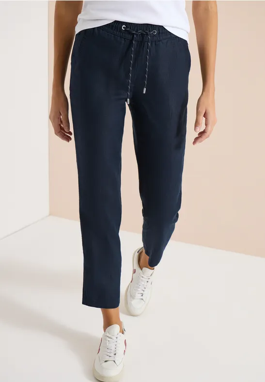 Lässige Leinenhose mit Kordelzug und Cropped-Schnitt