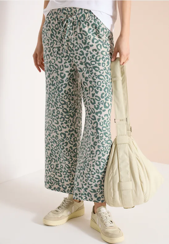 Wide Leg Leinenhose mit Leopardenmuster