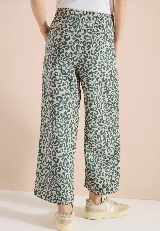 Wide Leg Leinenhose mit Leopardenmuster