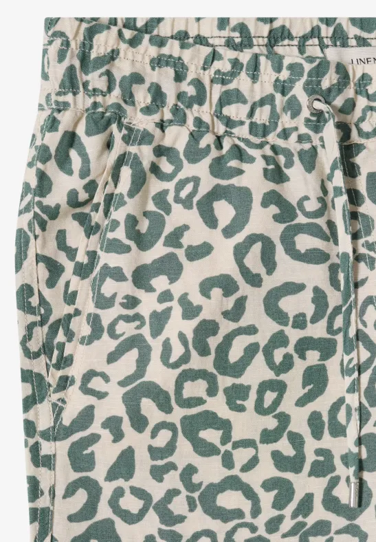 Wide Leg Leinenhose mit Leopardenmuster