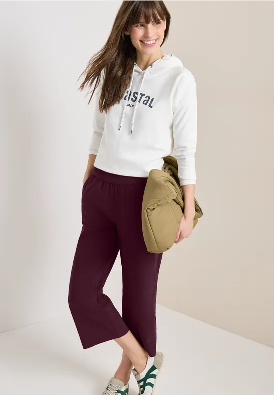Damen Cropped Wide Leg Stoffhose