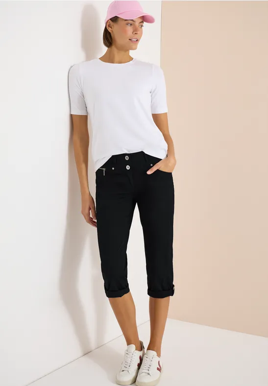 Damen Freizeithose mit Hochkrempel und Knopfdetail