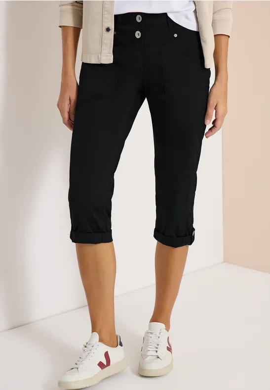 Damen Freizeithose mit Hochkrempel und Knopfdetail