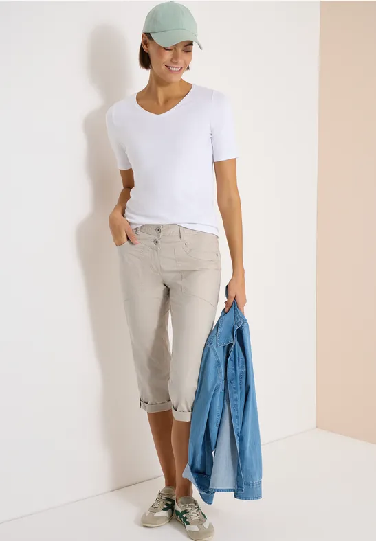 Lässige beige Caprihose mit Umschlag