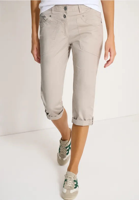 Lässige beige Caprihose mit Umschlag