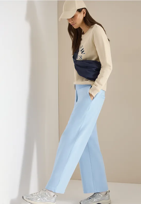 Cecil Damen High Waist Wide Leg Sweathose im Washed-Look in Blau, Gr: XXL