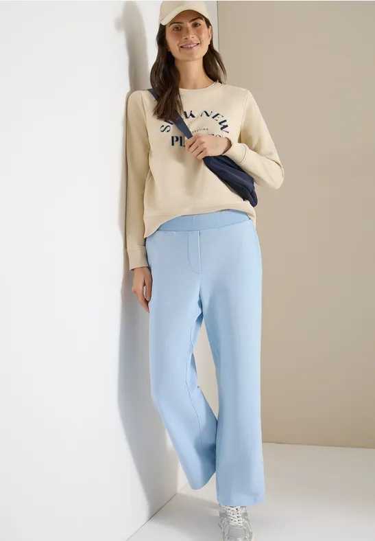 Cecil Damen High Waist Wide Leg Sweathose im Washed-Look in Blau, Gr: XXL