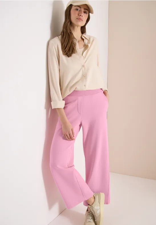 Cecil Damen High Waist Wide Leg Sweathose im Washed-Look in Rosa, Gr: XXL