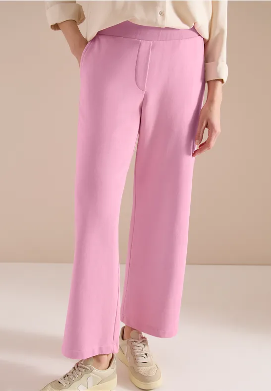 Cecil Damen High Waist Wide Leg Sweathose im Washed-Look in Rosa, Gr: XXL