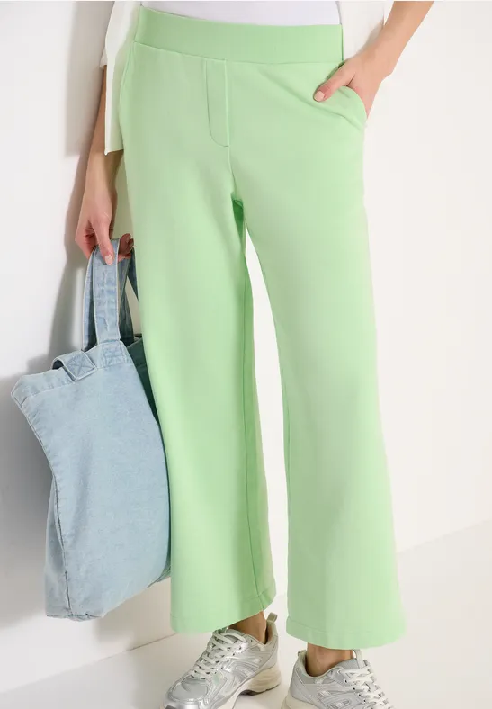 Cecil Damen High Waist Wide Leg Sweathose im Washed-Look in Grün, Gr: XXL