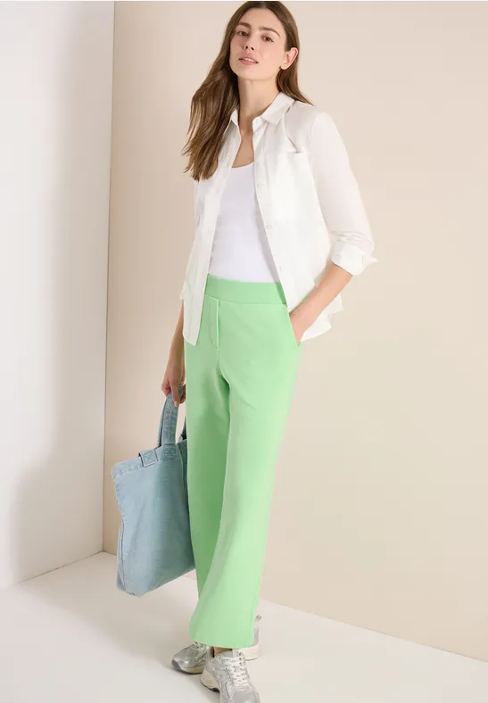 Cecil Damen High Waist Wide Leg Sweathose im Washed-Look in Grün, Gr: XXL