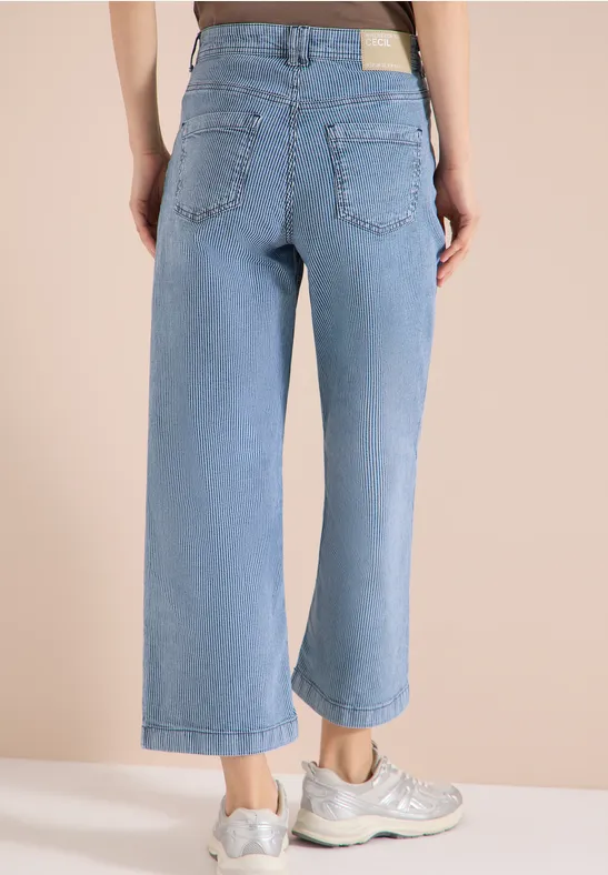 Cecil Damen 7/8 Wide Leg Jeans im Loose Fit in Blau|Weiß, Gr: 25