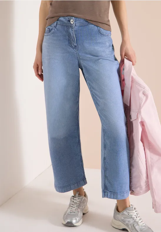 Cecil Damen 7/8 Wide Leg Jeans im Loose Fit in Blau|Weiß, Gr: 25