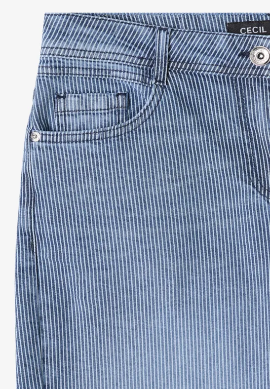 Cecil Damen 7/8 Wide Leg Jeans im Loose Fit in Blau|Weiß, Gr: 25