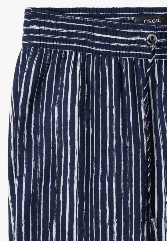 Gestreifte, weitbeinige Crepe-Hose