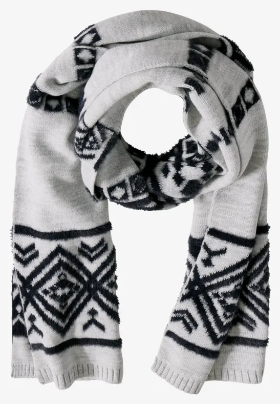 Gemusterter Strickschal in Grau und Schwarz