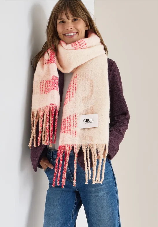 Weicher, beige-rosa gemusterter Schal