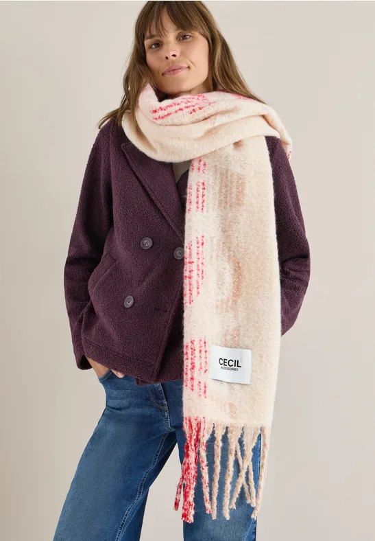 Weicher, beige-rosa gemusterter Schal