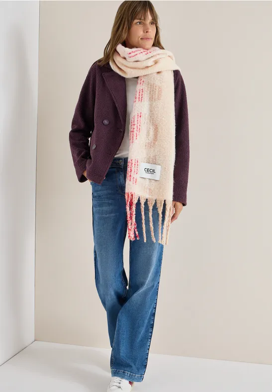 Weicher, beige-rosa gemusterter Schal