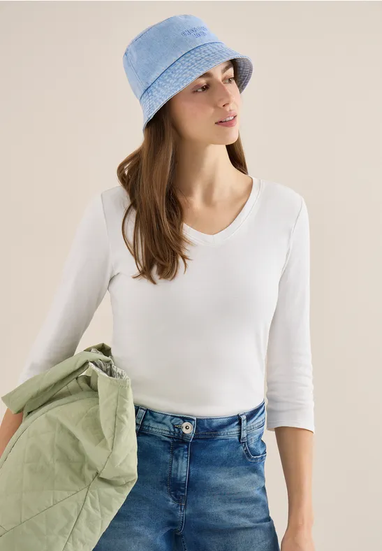 Denim-Bucket-Hat mit Slogan