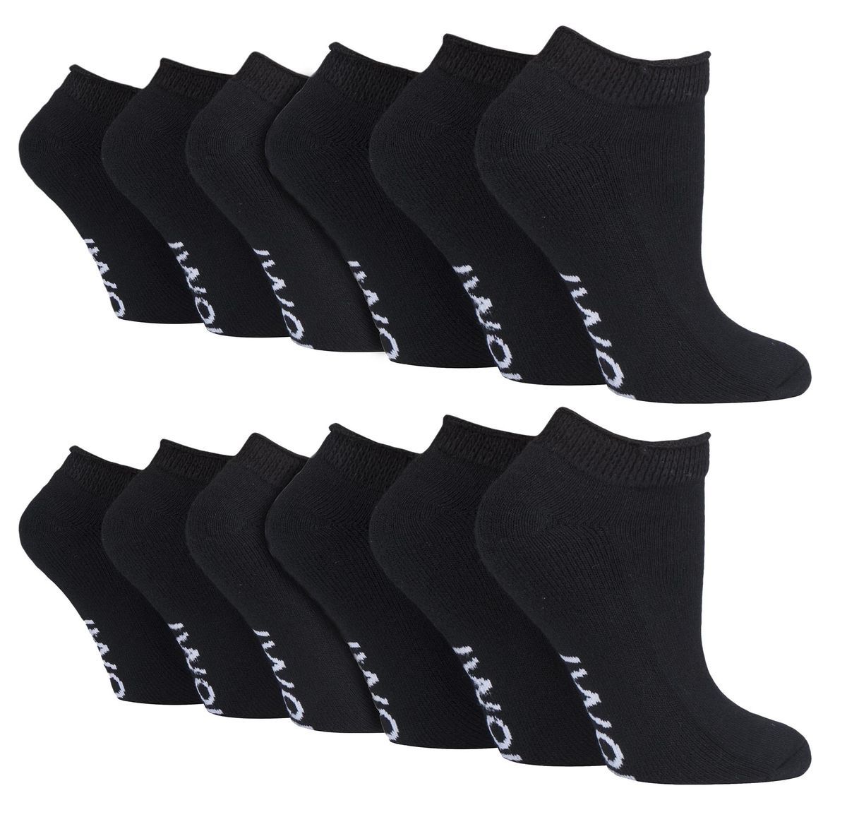 12 Paar Multipack Diabetiker-Trainersocken für geschwollene Füße & Knöchel | IOMI | Baumwolle gepolstert extra breite Low Cut Socken für Männer & Frauen - Schwarz