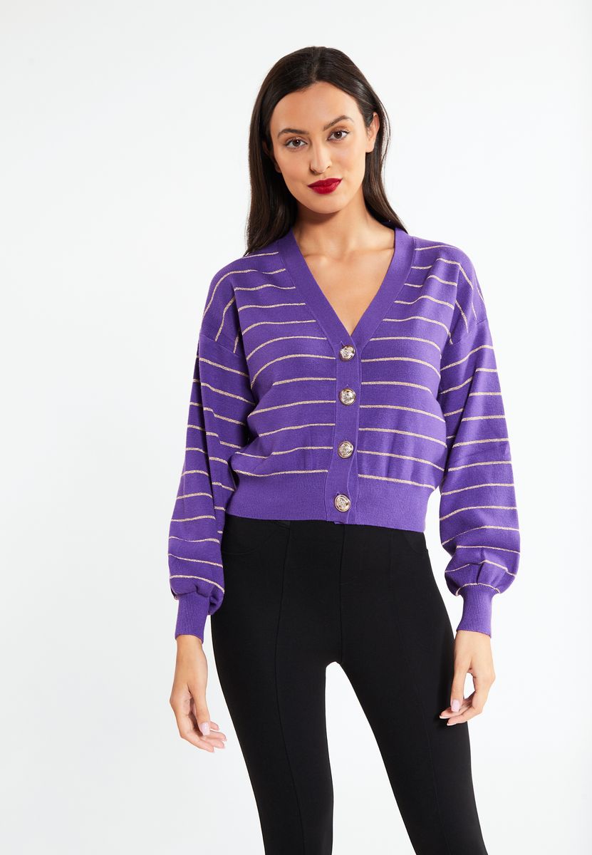 Gestreifter Strickcardigan mit Goldknöpfen