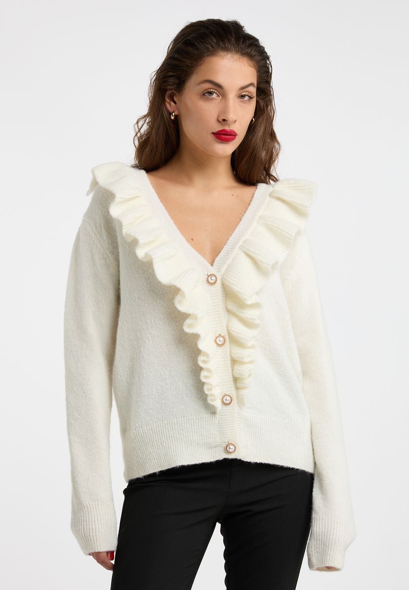 Gestreifter Strickcardigan mit Goldknöpfen
