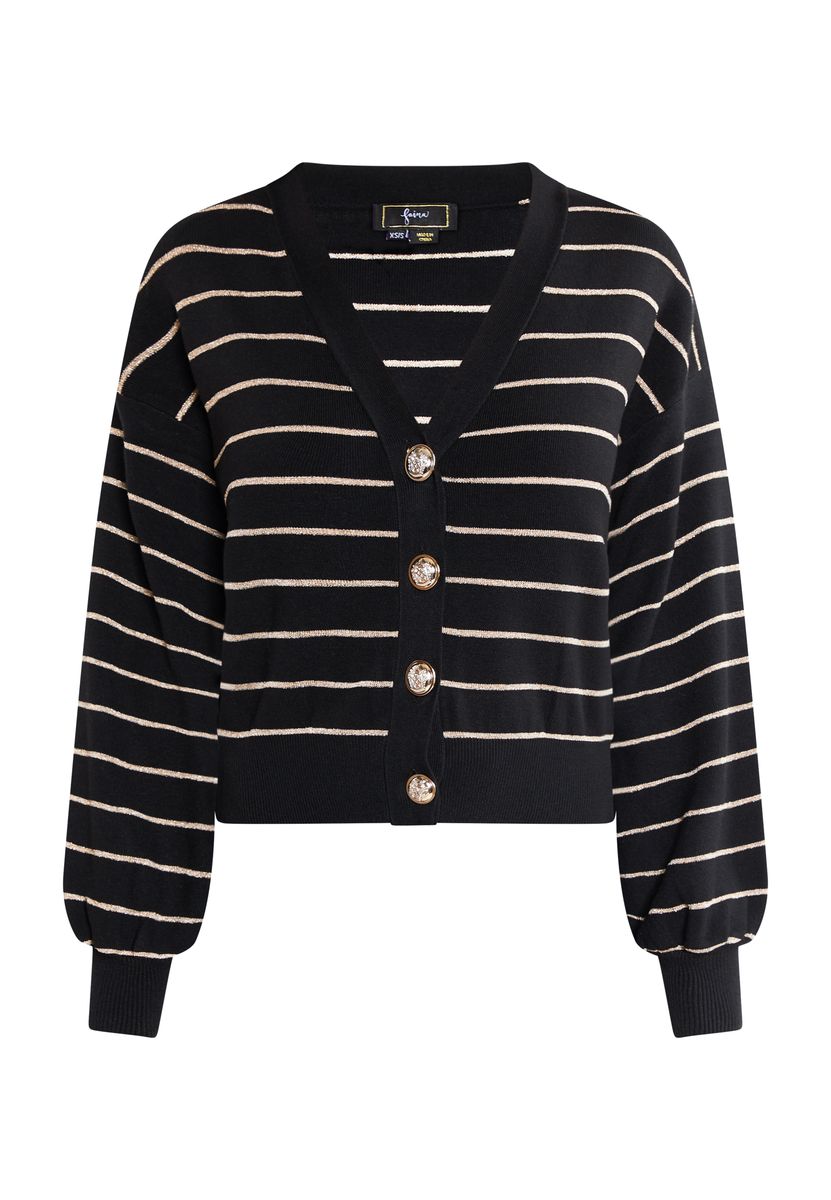 Gestreifte Strickjacke mit V-Ausschnitt und Knopfleiste
