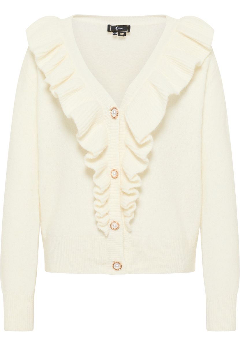 Gestreifte Strickjacke mit V-Ausschnitt und Knopfleiste