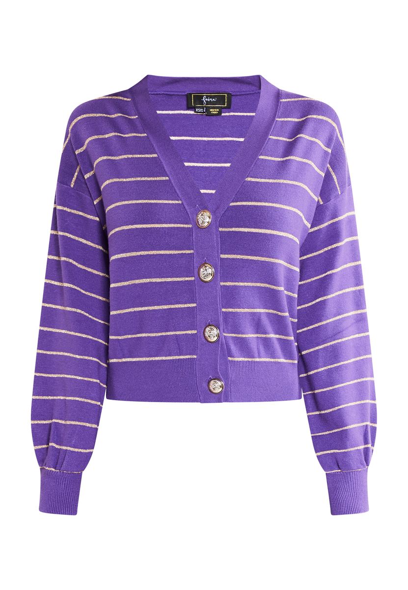 Gestreifte Strickjacke mit V-Ausschnitt und Knopfleiste