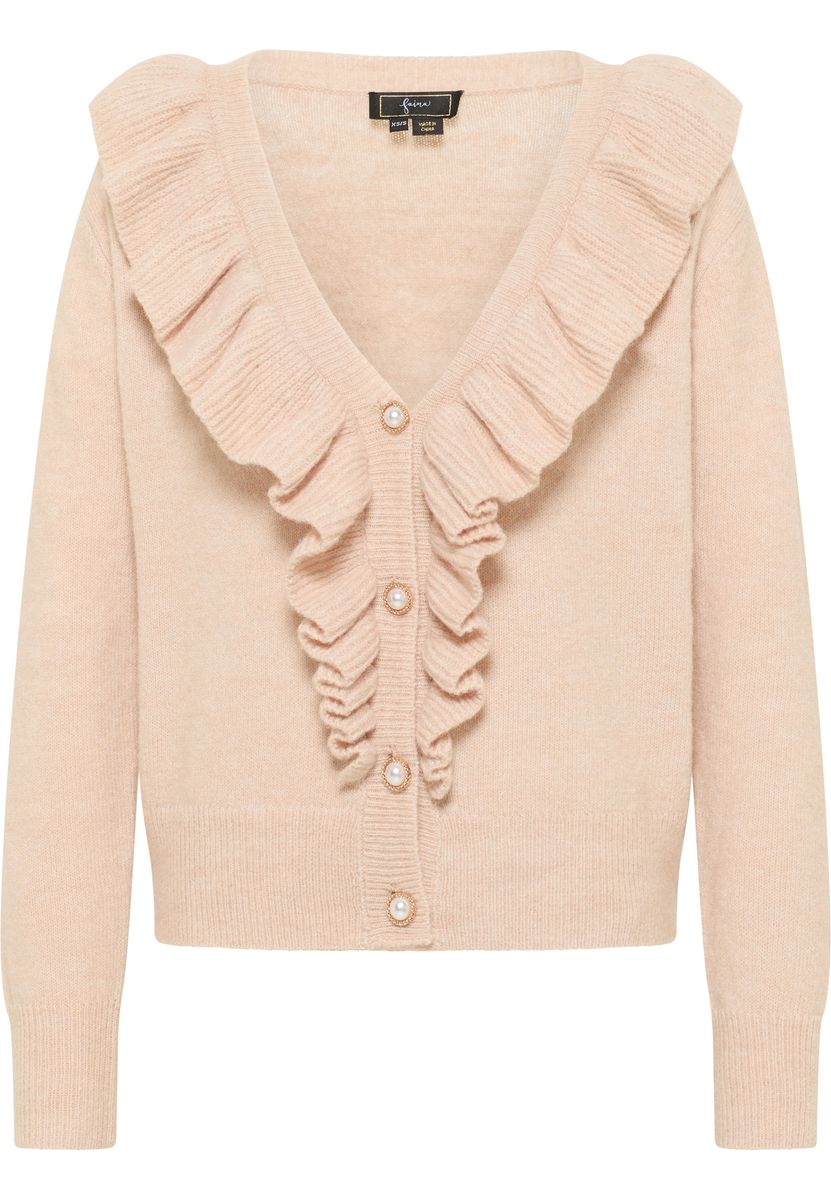 Gestreifte Strickjacke mit V-Ausschnitt und Knopfleiste