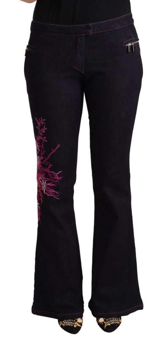 Exte Damen Schwarze Baumwoll-Mid-Waist Flared Jeans