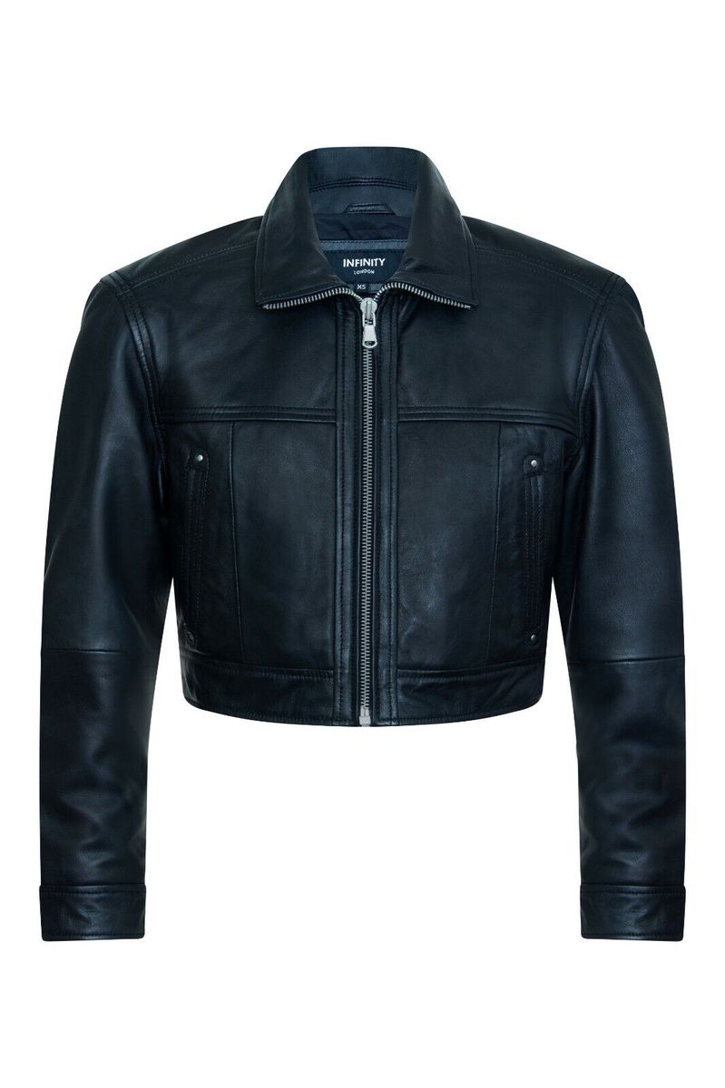 Kurze schwarze Biker-Lederjacke