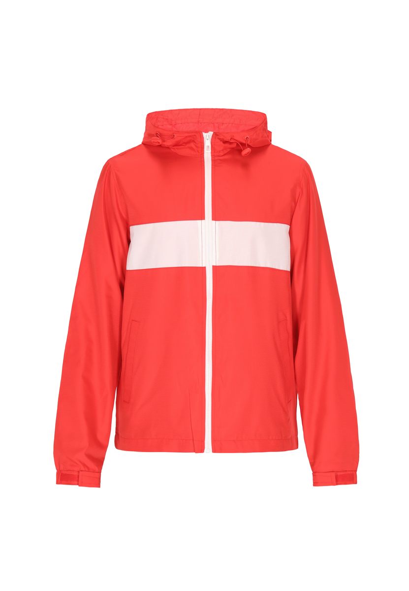 Rot-weiße Outdoorjacke mit Kapuze