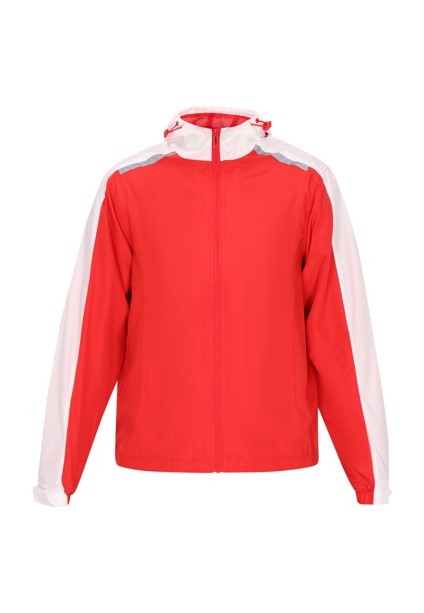Rot-weiße Outdoorjacke mit Kapuze