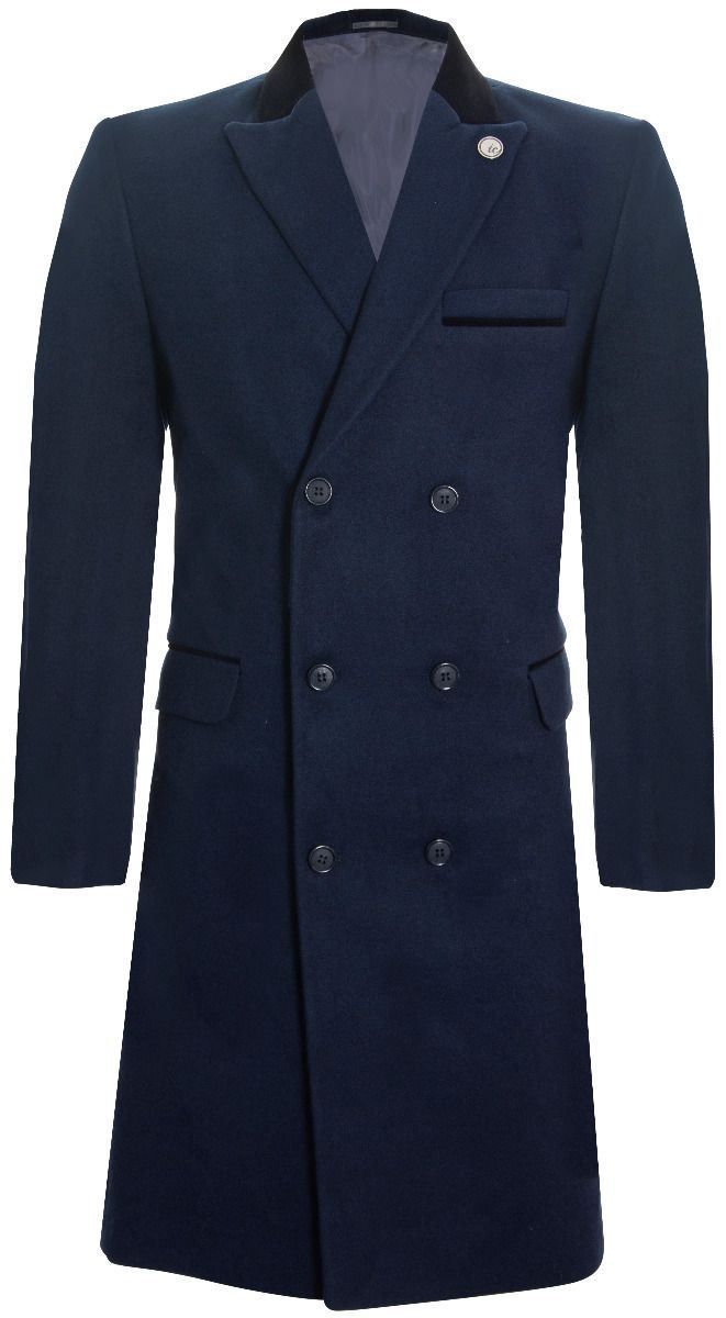 Herren Marineblau Wollmischung Crombie Mantel