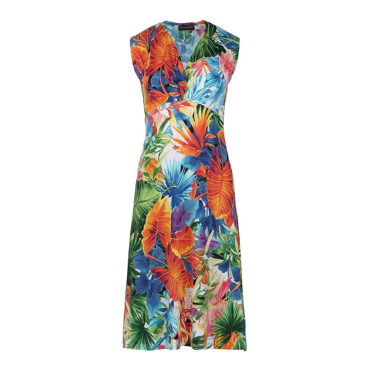Jerseykleid mit tropischem Print und Empire-Taille