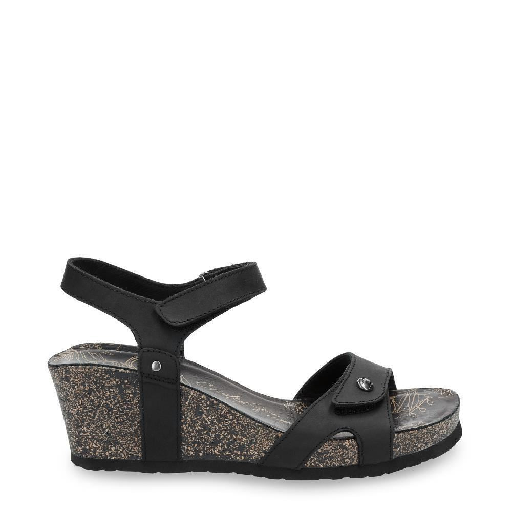 Schwarze Keilsandalen aus Leder mit Riemen