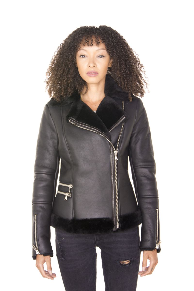 Shearling Sheepskin Leder Biker Jacke