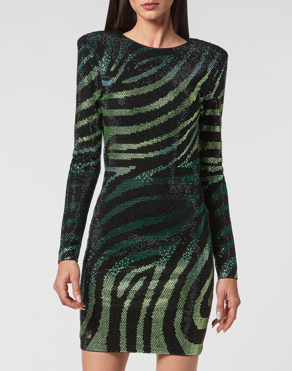 Pailletten-Cocktailkleid mit Zebra-Print
