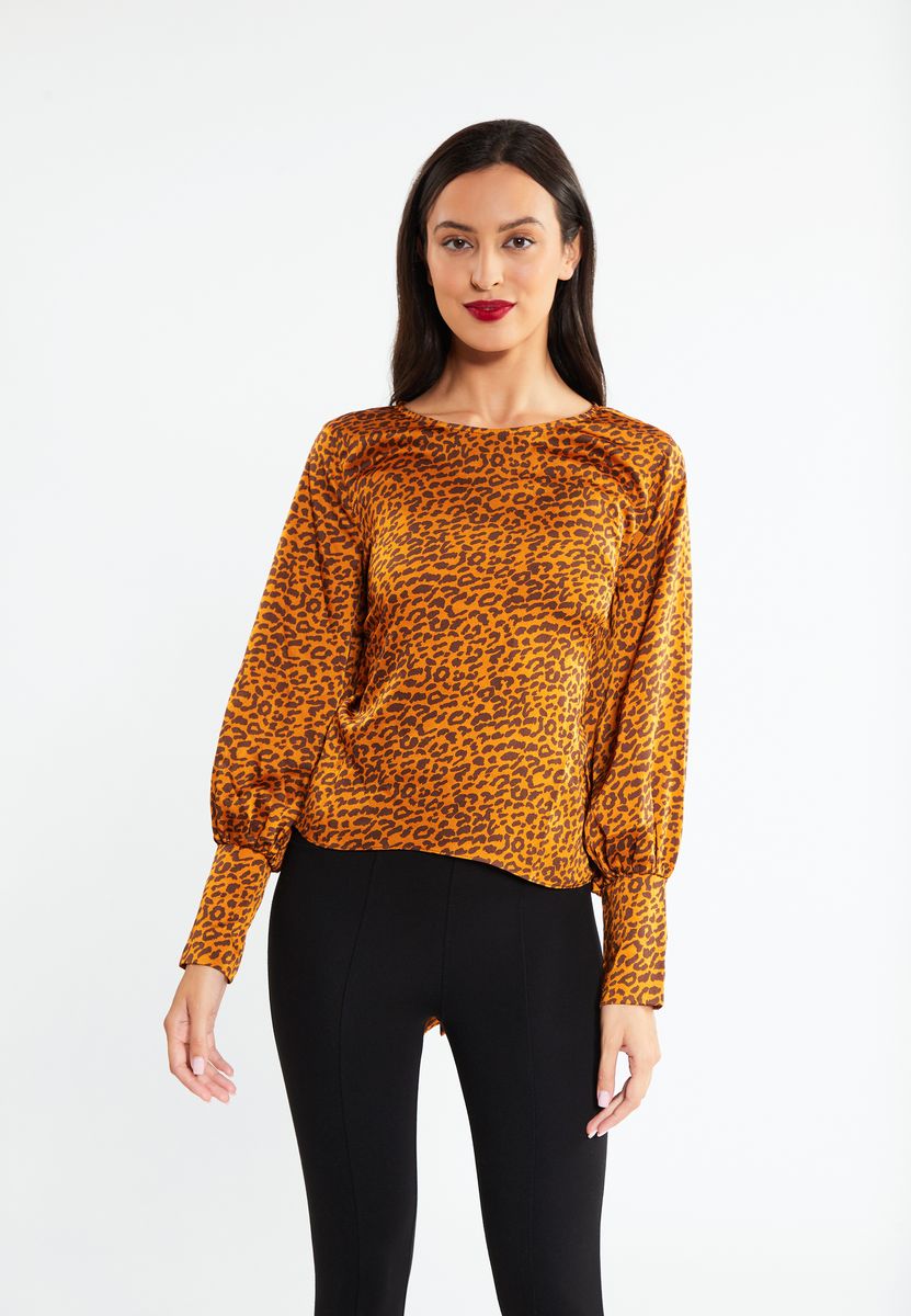 Elegante Satinbluse mit Leopardenmuster