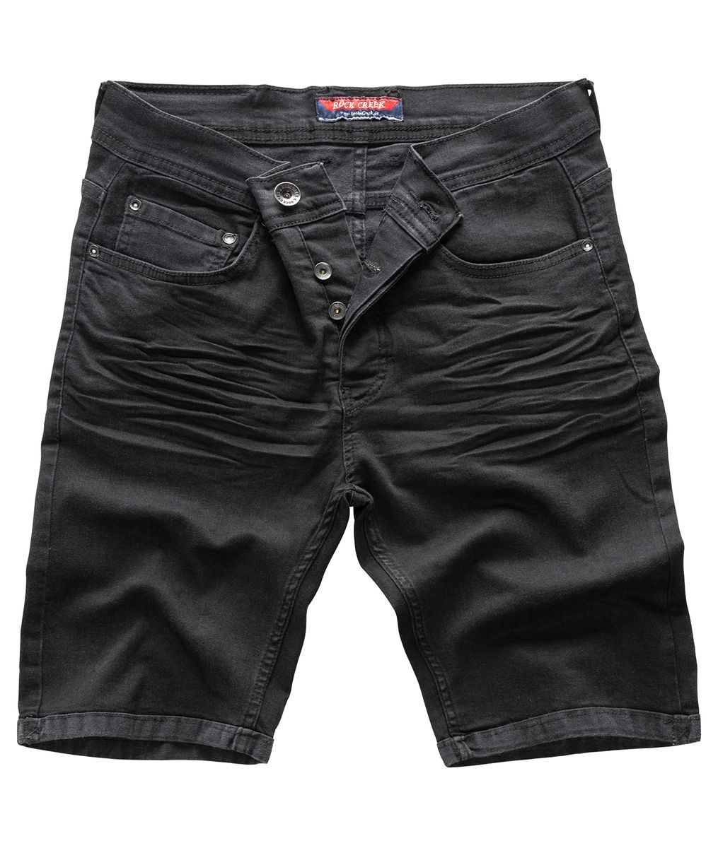 Schwarze Denim Shorts im Used-Look