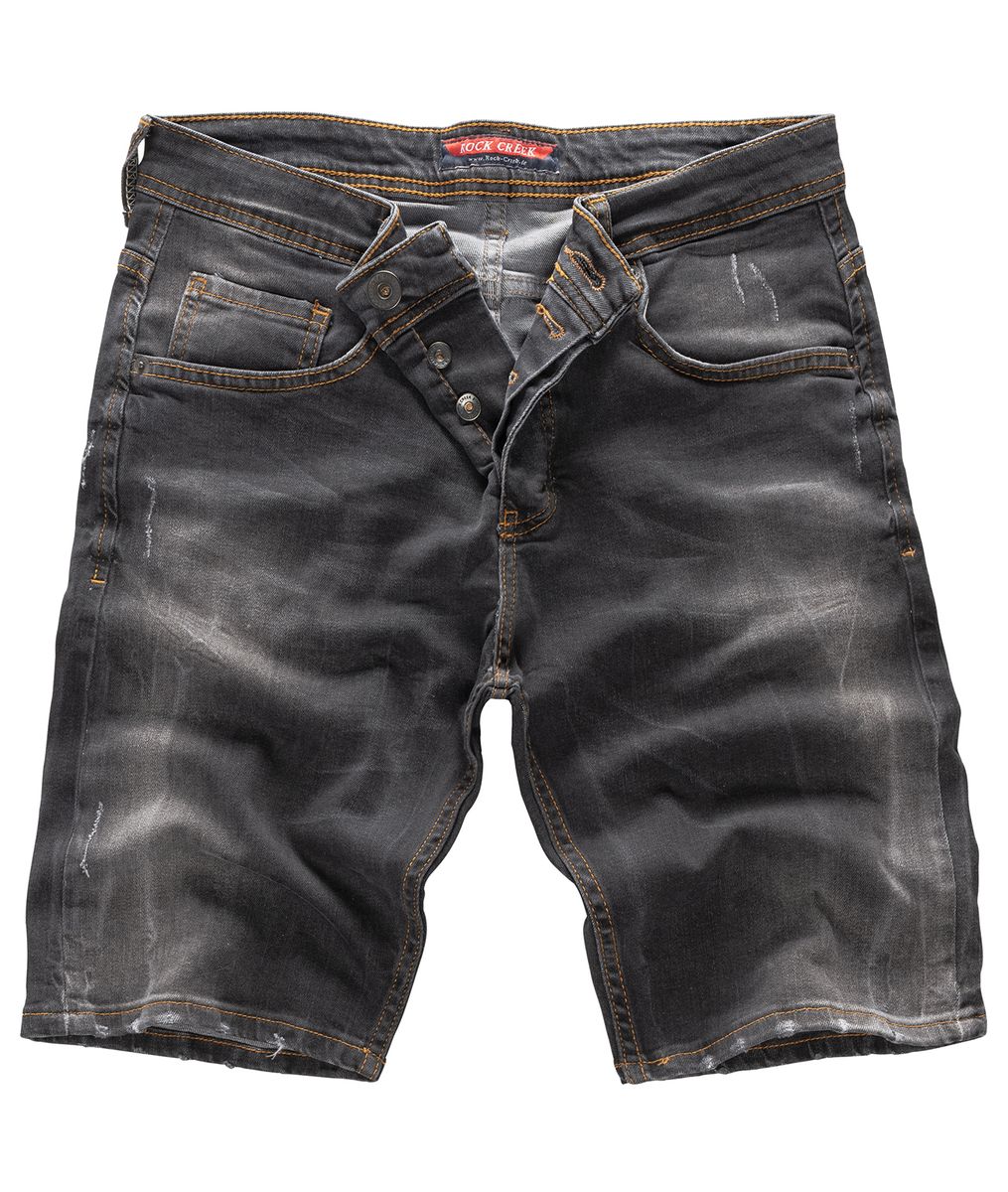 Schwarze Denim Shorts im Used-Look