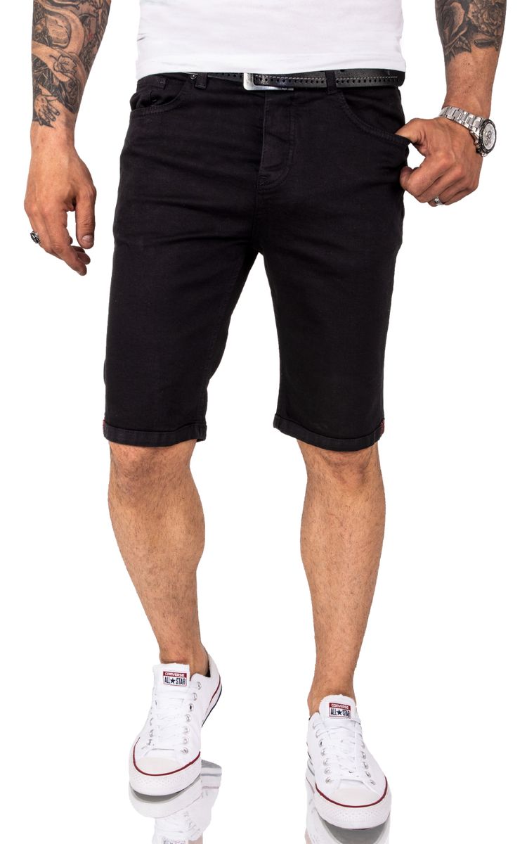 Schwarze Denim Shorts im Used-Look