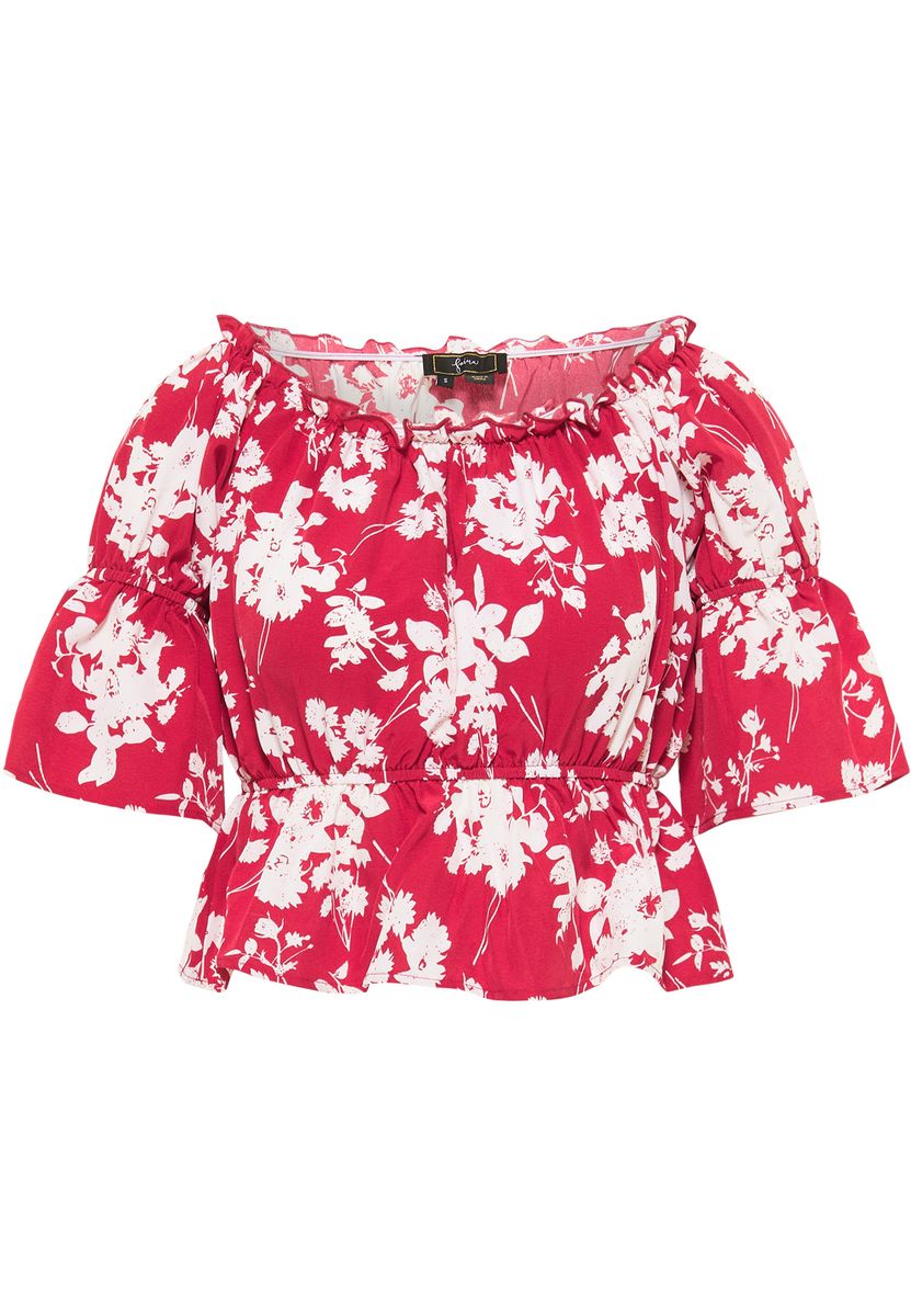 Carmenbluse mit Blumenmuster und Off-Shoulder-Schnitt