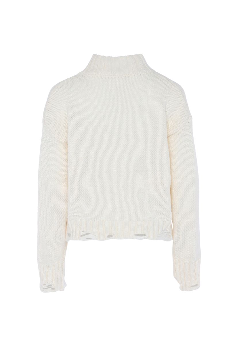 Strickpullover mit Stehkragen im Destroyed-Look